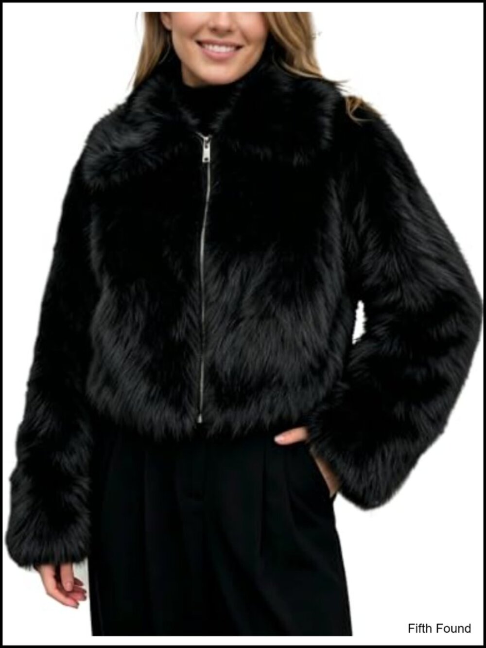 Womens Faux Fur Cropped Zip Up Coat Long Sleeve Fall Winter Jacket